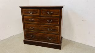 AN EDWARDIAN MAHOGANY FINISH TWO OVER THREE DRAWER CHEST - W 106CM X D 49CM X H 105CM.