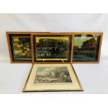 A SET OF 3 FRAMED VINTAGE REVERSE PRINTED GLASS PICTURES TO INCLUDE "CROSSING THE COQUET RIVER",