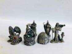 5 WAPW MYTHS AND MAGIC PEWTER FIGURES TO INCLUDE THE PATERNAL DRAGON, THE SORCERESS OF LIGHT,
