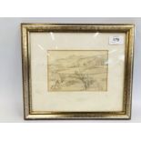 A FRAMED MODERN BRITISH SCHOOL PENCIL DRAWING, W 16.5CM X H 11CM.