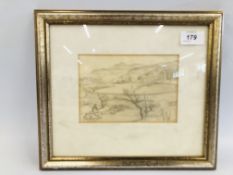 A FRAMED MODERN BRITISH SCHOOL PENCIL DRAWING, W 16.5CM X H 11CM.