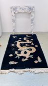 CHINESE WOOL RUG WITH DRAGON DESIGN SIZE W 125CM X L 200CM PLUS UPHOLSTERED WINDOW PELMET.
