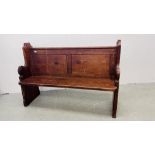 A VINTAGE PITCH PINE PEW - W 140CM X D 47CM X H 95CM.