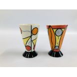 TWO LORNA BAILEY OPEN DAY VASES BEARING SIGNATURE STAMPED OLD ELLGREAVE POTTERY - H 9CM.