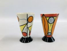 TWO LORNA BAILEY OPEN DAY VASES BEARING SIGNATURE STAMPED OLD ELLGREAVE POTTERY - H 9CM.