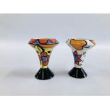 TWO LORNA BAILEY OPEN DAY VASES BEARING SIGNATURE, STAMPED OLD ELLGREAVE POTTERY - H 10CM.