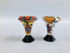 TWO LORNA BAILEY OPEN DAY VASES BEARING SIGNATURE, STAMPED OLD ELLGREAVE POTTERY - H 10CM.