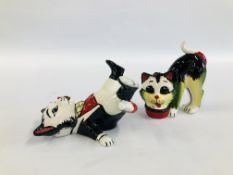 TWO LORNA BAILEY COLLECTORS CATS TO INCLUDE LAPPING UP MILK H 13CM AND THE HUNTSMAN H 9CM BEARING