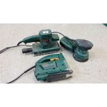 A GROUP OF 3 BOSCH POWER TOOLS TO INCLUDE ORBITAL HAND SANDER MODEL PCX220A,