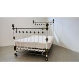 AN ANTIQUE VICTORIAN BRASS AND IRON DOUBLE BEDSTEAD PLUS A KING SIZE SEALY CLASSIC ORTHO MATTRESS.