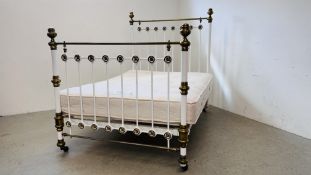 AN ANTIQUE VICTORIAN BRASS AND IRON DOUBLE BEDSTEAD PLUS A KING SIZE SEALY CLASSIC ORTHO MATTRESS.