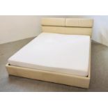 CREAM FAUX LEATHER SUPER KING SIZE BED WITH MEMORY FOAM MATTRESS,