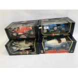 A GROUP OF 4 BOXED BURAGO DIE-CAST MODEL BEHCILES TO INCLUDE BUGATTI TYPE 59 (1934),