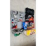 A GROUP OF SHED TOOLS TO INCLUDE EINHELL DISK GRINDER, HITACHI CIRCULAR SAW, PLUMBERS KIT,