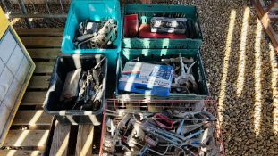 5 X BOXES CONTAINING LARGE QUANTITY SPANNERS, WELDING CLAMPS, DRAPER CALIPER WIND BACK TOOL,
