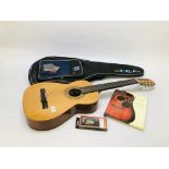 A BM CLASICO ACOUSTIC GUITAR ALONG WITH ROK SAK CANVAS CASE,