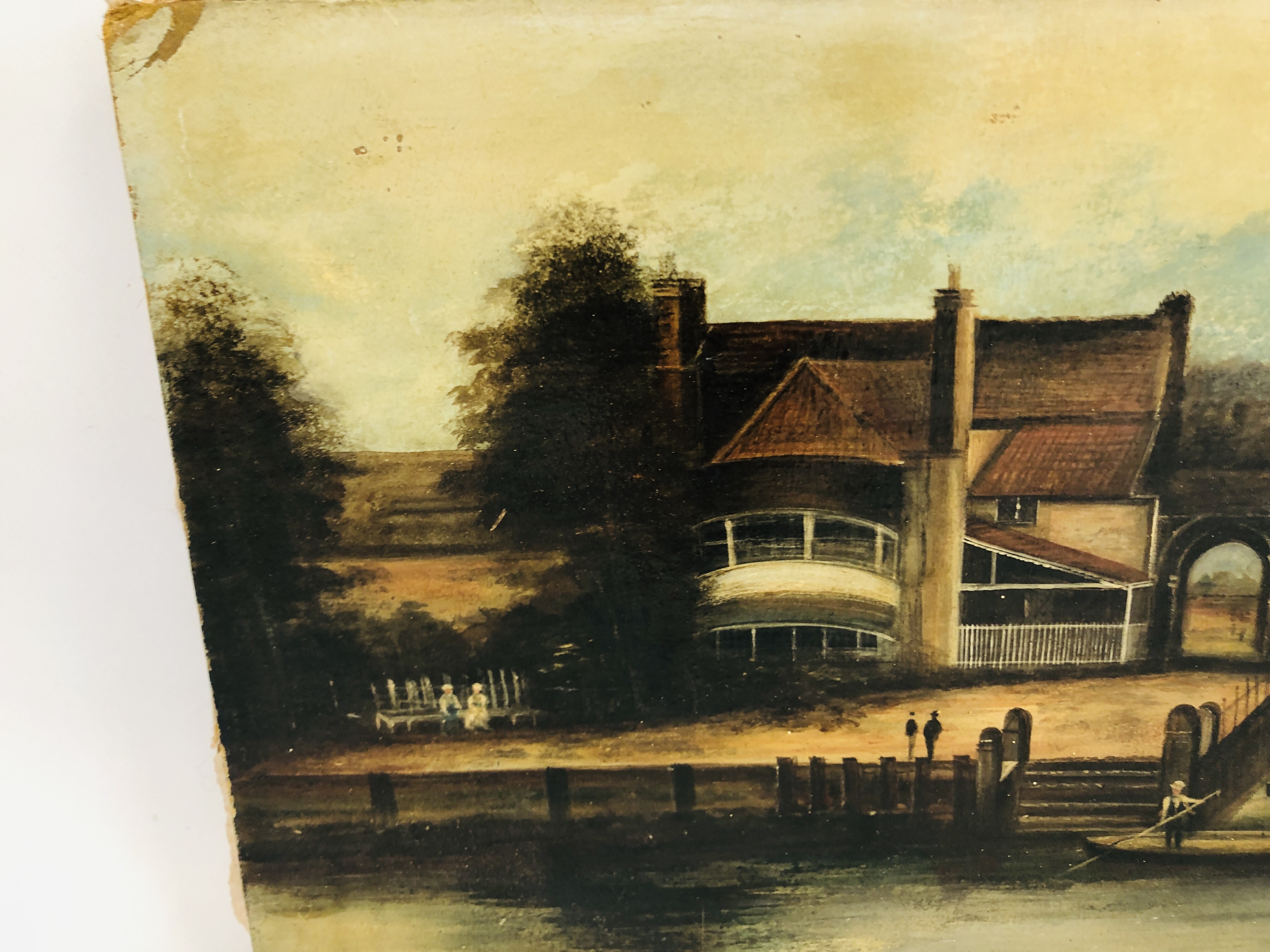 NORWICH SCHOOL (19TH CENTURY) 'PULL'S FERRY' OIL ON BOARD DATED 1874 - 34 X 55CM. - Image 2 of 5