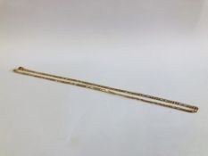 A YELLOW METAL FIGARO LINK NECKLACE L 50CM, CLASP MARKED XP.