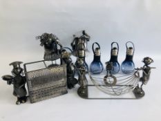 2 METAL CRAFT WINE BOTTLE HOLDERS ALONG WITH METAL CRAFT KITCHEN TIDY,