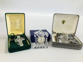 A WATERFORD CRYSTAL IRISH CELTIC CROSS PENDANT IN ORIGINAL BOX + A WATERFORD CRYSTAL SEAHORSE