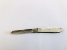 MOTHER OF PEARL AND SILVER PEN KNIFE A.S. AND SHEFFIELD 1924.
