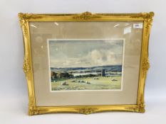 FRAMED AND MOUNTED WATERCOLOUR "NEAR STEWARTON" SIGNED TOM CAMBELL 25CM X 35CM.