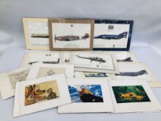 A GROUP OF 11 RAF AIRCRAFT PRINTS ALONG WITH 7 DISNEY PRINTS.