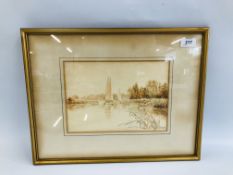 A FRAMED AND MOUNTED WATERCOLOUR "SALHOUSE" BEARING SIGNATURE . LESLIE RACKHAM 26CM. X 18.