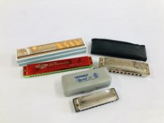 A GROUP OF 3 MOUTH ORGANS TO INCLUDE A BLESSING HARMONICA,