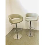 A PAIR OF DANETTI RISE AND FALL BREAKFAST BAR STOOLS ON CHROME BASE.