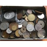 COINS: TIN WITH MIXED GB AND OVERSEAS WITH 1935 CROWN, SILVER, IRELAND, BADEN 1907 2m,