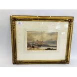 FREDERICK GEORGE COTMAN (1850-1920) 'ST. MICHAEL MOUNT' WATERCOLOUR, SIGNED LOWER LEFT - 17 X 26CM.