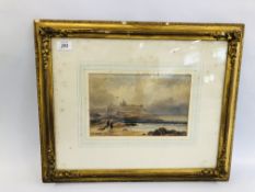 FREDERICK GEORGE COTMAN (1850-1920) 'ST. MICHAEL MOUNT' WATERCOLOUR, SIGNED LOWER LEFT - 17 X 26CM.