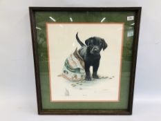 SIGNED LIMITED EDITION PRINT 99/600 "CHOW TIME" BY TARA MOORE, ARTIST HAS SKETCHED A DOG ON CORNER.