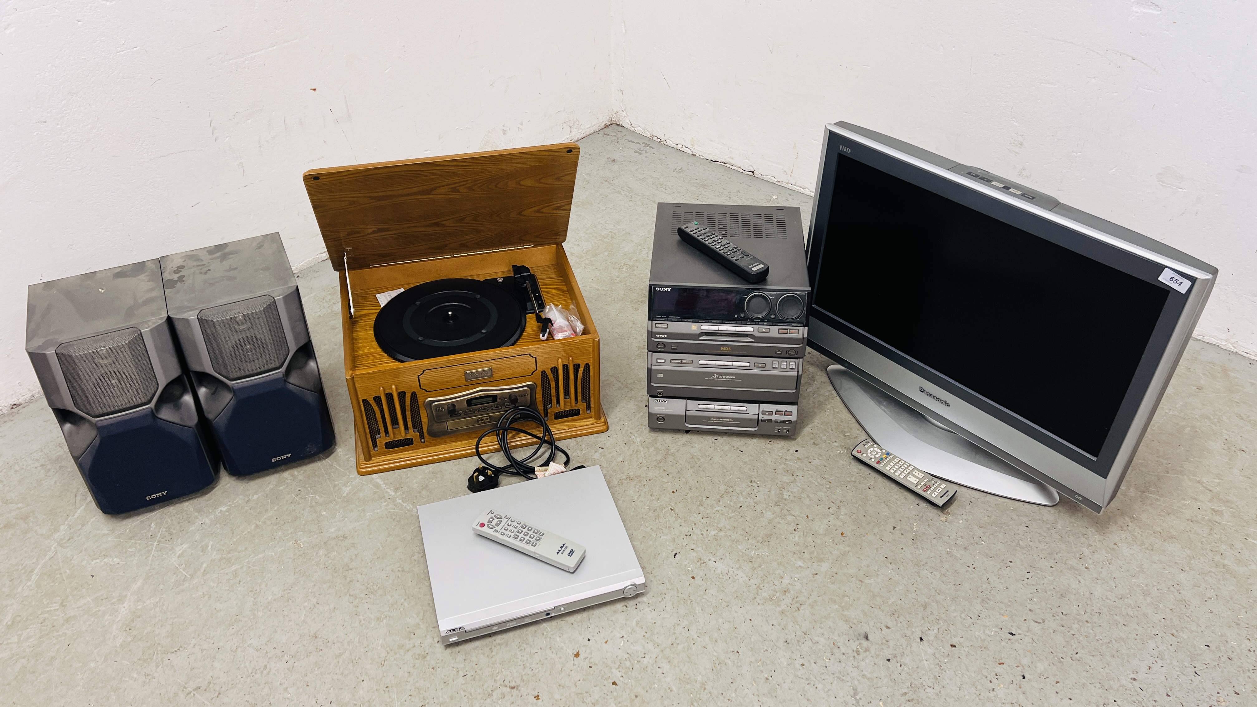 A PANASONIC TV, CLASSIC RECORD CD / CASSETTE, A SONY HI-FI AND AN ALBA DVD PLAYER ETC.