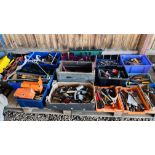 15 X BOXES SHED TOOLS AS CLEARED TO INCLUDE CARPENTRY CHISELS, HAND BRACES, HAMMERS, SPANNERS,