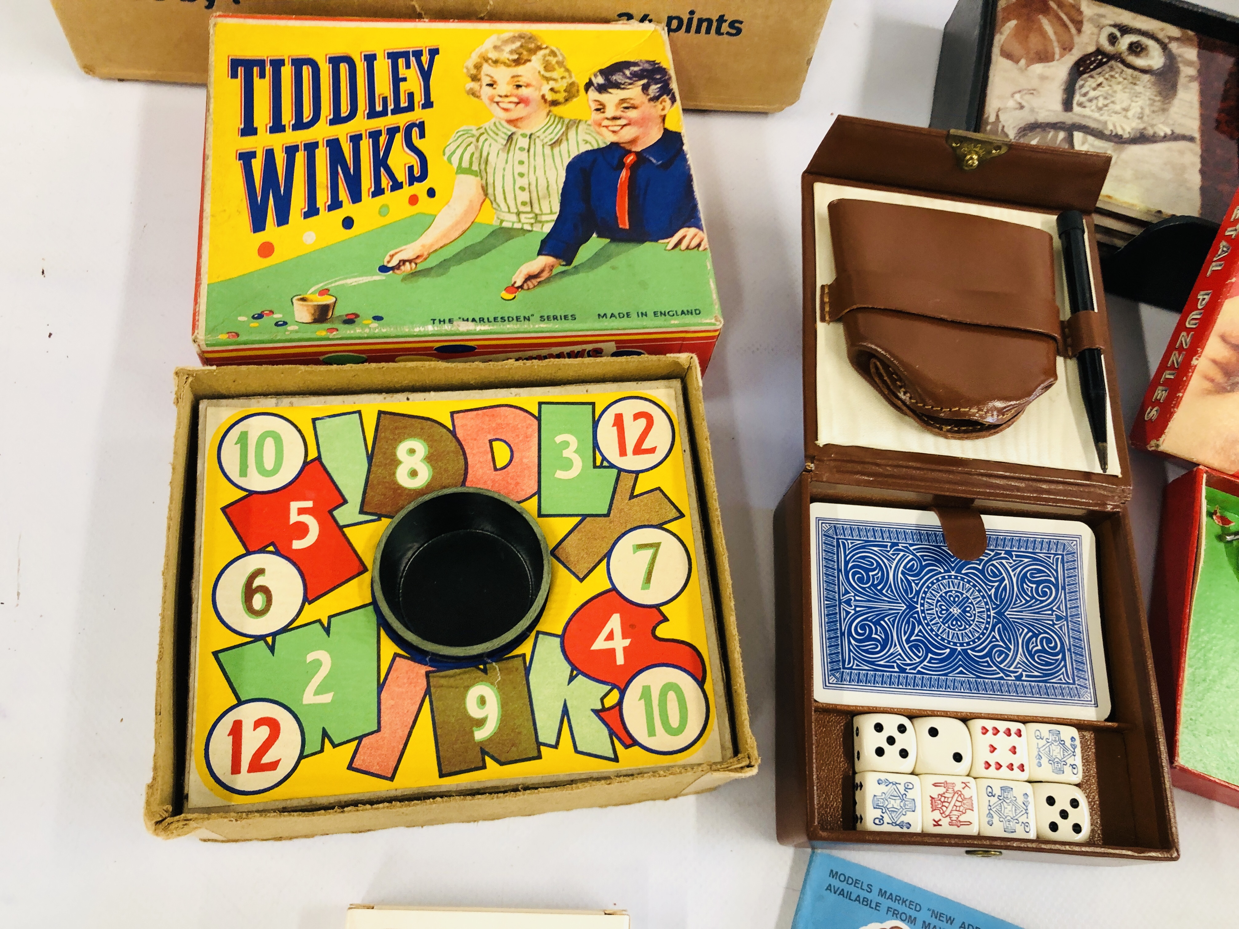 A BOX OF VINTAGE GAMES AND PLAYING CARDS ZOO AND FARM ANIMALS + 8 CERAMIC COASTERS DEPICTING OWLS. - Image 2 of 6