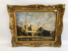 GWB? (19/20TH CENTURY) 'RHUDDLAN CASTLE' OIL ON CANVAS, INITIALLED - 56 X 70CM.