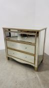 A MODERN DESIGNER 3 DRAWER MIRRORED GLASS CHEST W 90CM X D 45CM X H 85CM.