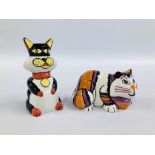 TWO LORNA BAILEY COLLECTORS CATS TO INCLUDE A CHESHIRE EXAMPLE H 8CM BEARING SIGNATURES.