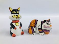 TWO LORNA BAILEY COLLECTORS CATS TO INCLUDE A CHESHIRE EXAMPLE H 8CM BEARING SIGNATURES.