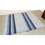 TWO APOLLO HANDMADE BLUE RUGS, 108CM X 167CM.