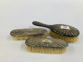 THREE VINTAGE SILVER BACKED DRESSING TABLE BRUSHES A/F.