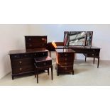 A 6 PIECE SUITE OF STAG MINSTRAL BEDROOM FURNITURE COMPRISING OF 5 DRAWER TRIPLE MIRROR DRESSING