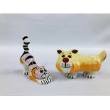 TWO LORNA BAILEY COLLECTORS CATS TO INCLUDE DOUGLE H 8CM AND STRETCHING H 13CM BEARING SIGNATURES.