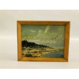 JACK COX (1914-2007) 'HOLKHAM BAY' OIL ON BOARD, SIGNED 12 X 15.5CM.