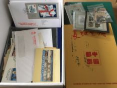 STAMPS: BOX WITH GB MINT COMMEMS TO ABOUT 1984 IN STOCKBOOK, 2001-2005 FIRST DAY COVERS ETC.