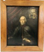 SPANISH SCHOOL (18TH CENTURY) 'PORTRAIT OF A NOBLEMAN - COAT OF ARMS CREST' OIL ON CANVAS,