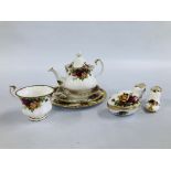 A ROYAL ALBERT OLD COUNTRY ROSES BREAKFAST SET A LONG WITH AN EGG SHAPED TRINKET AND A PAIR OF