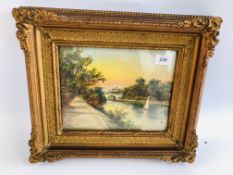 A C19TH GILT FRAMED OIL ON BOARD "MEARS WALK" BEARING SIGNATURE J. LEWIS. W 26CM X H 20CM.